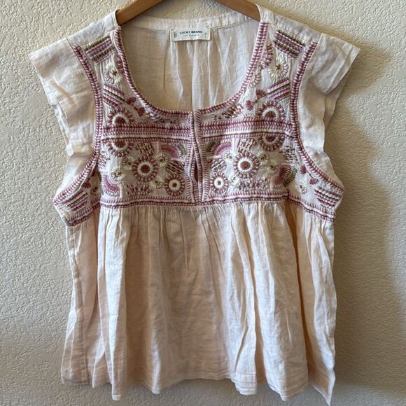 Lucky Brand Embroidered Flutter Sleeve Top medium - Picture 9 of 9